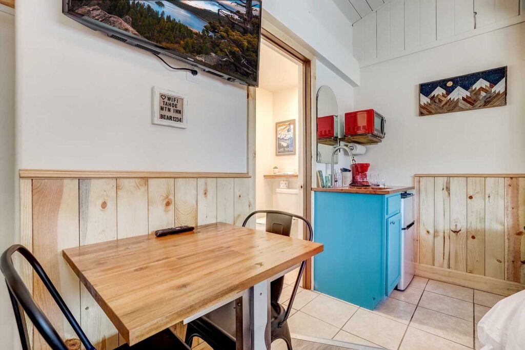 In-room dining table beside the kitchenette